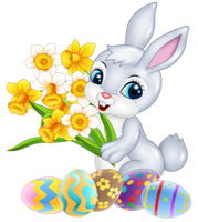 easter bunny holding daffodils